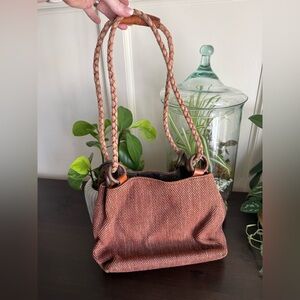 Vintage Brown Woven Bag with Firenze Emblem